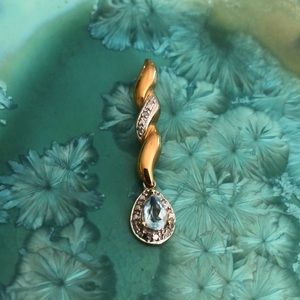 Gold Over Sterling and Sterling Necklace Pendant With Blue and Clear Stones